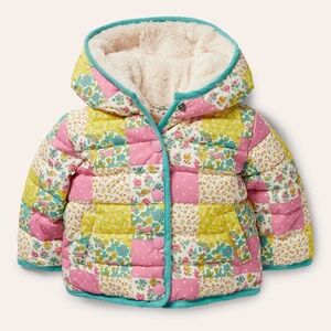 Mini Boden Pink and Yellow Patchwork Puffer Jacket Coat